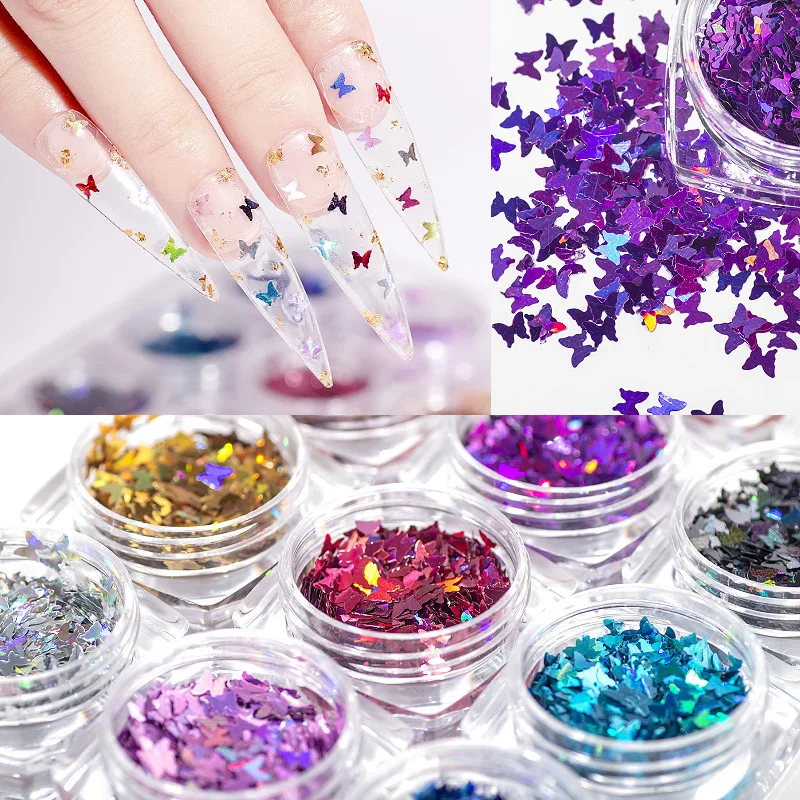 

Misscheering 1 Box Holo Ultra-thin Christmas butterfly Stars Nail Art Sequins Slices 3Dr Flakes Nail Decals Decorations