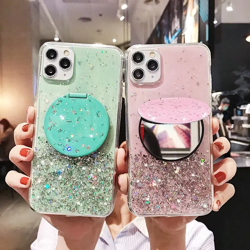 

For Iphone Mirror Case,Dropshipping Glitter Bling Make Up Mirror Phone Case Back Cover For Iphone 11 12 Pro Max Xs Xr Etui Coque, Black,pink,white,purple,green