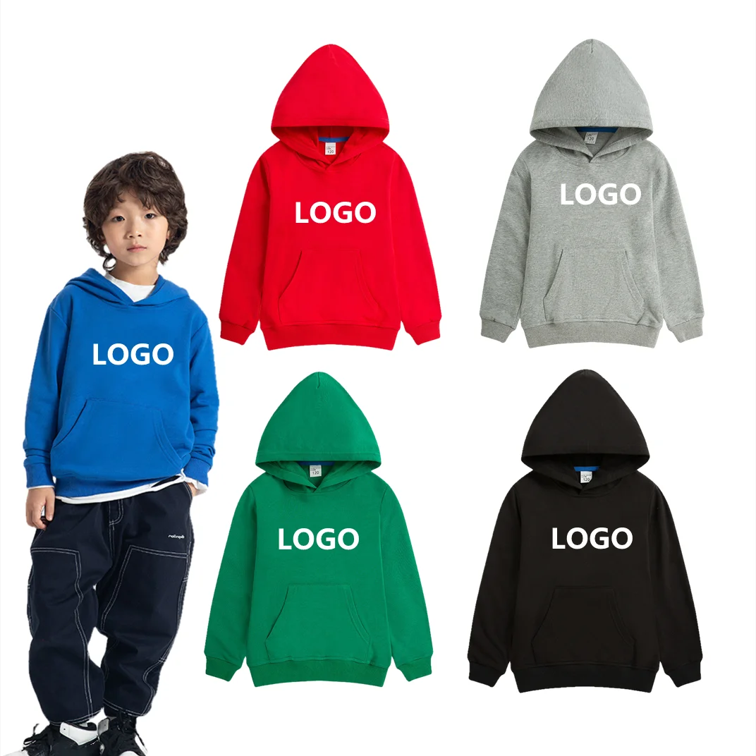 

Long sleeve 100% cotton Kids Sport Shirt Pullover Boys kids sweatsuit Custom Logo Printing Hoodies Sweatshirts