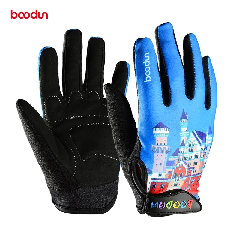 

children cycling gloves, custom full finger bicycle glove for kids, Blue.black