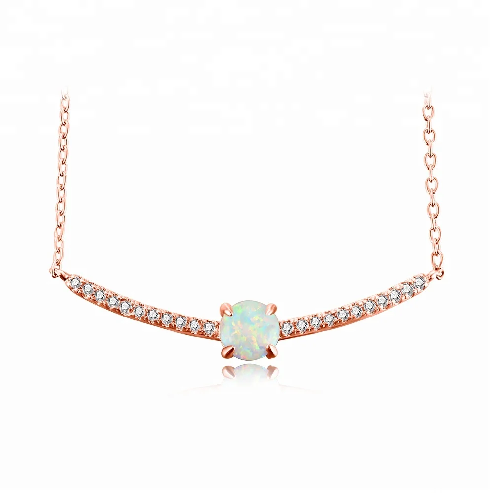 

Ladies fashion jewelry micro pave diamond opal necklace