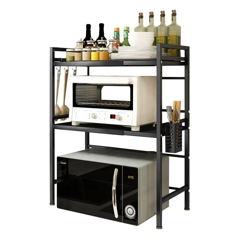 

High Quality Carbon Steel Kitchen Storage Holder Metal Flexible Standing Type Microwave Oven Shelf Rack with kitchen oven rack