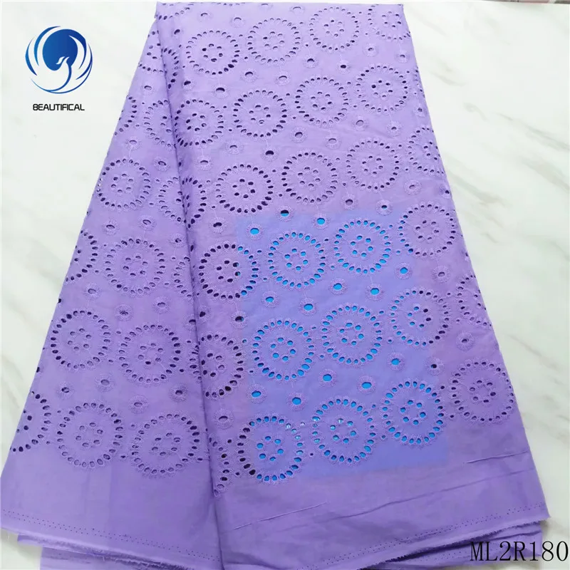 

Beautifical cotton voile fabric lilac african dry lace 100% cotton ML2R180, Customized