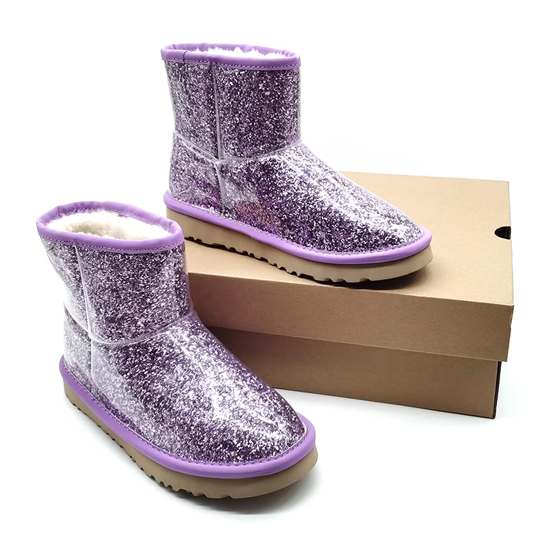 

2020 Hot selling glitter ankle sheep fur skin real leather waterproof women's boots matching waterproof bags handbags, Red,blue,white,black,pink,green,yellow,purple,fixed color,etc