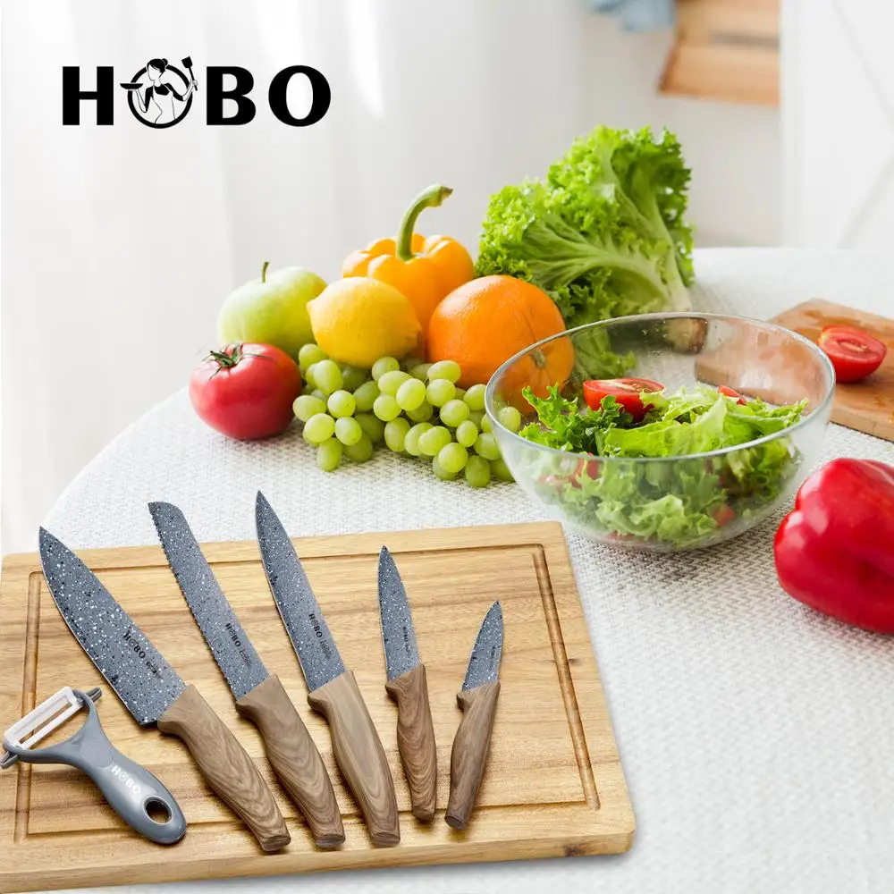 

Stainless Steel Knives Painting Blade Wood Grain Handle Knife Set For Home Kitchen