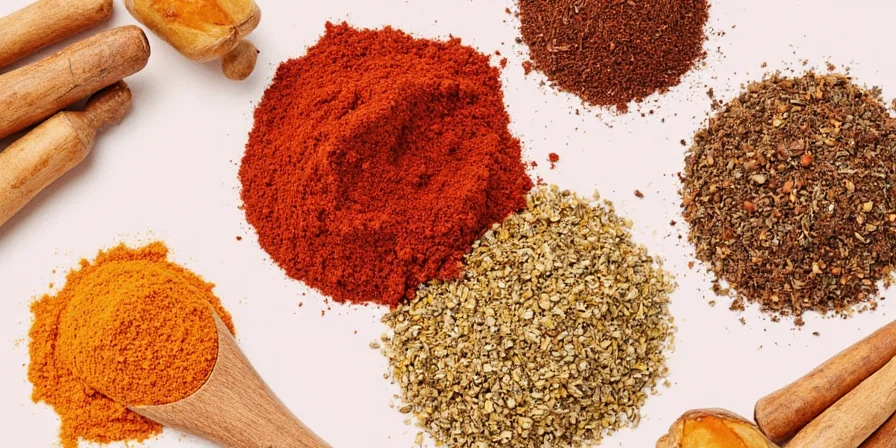 Colorful spices arranged in jars