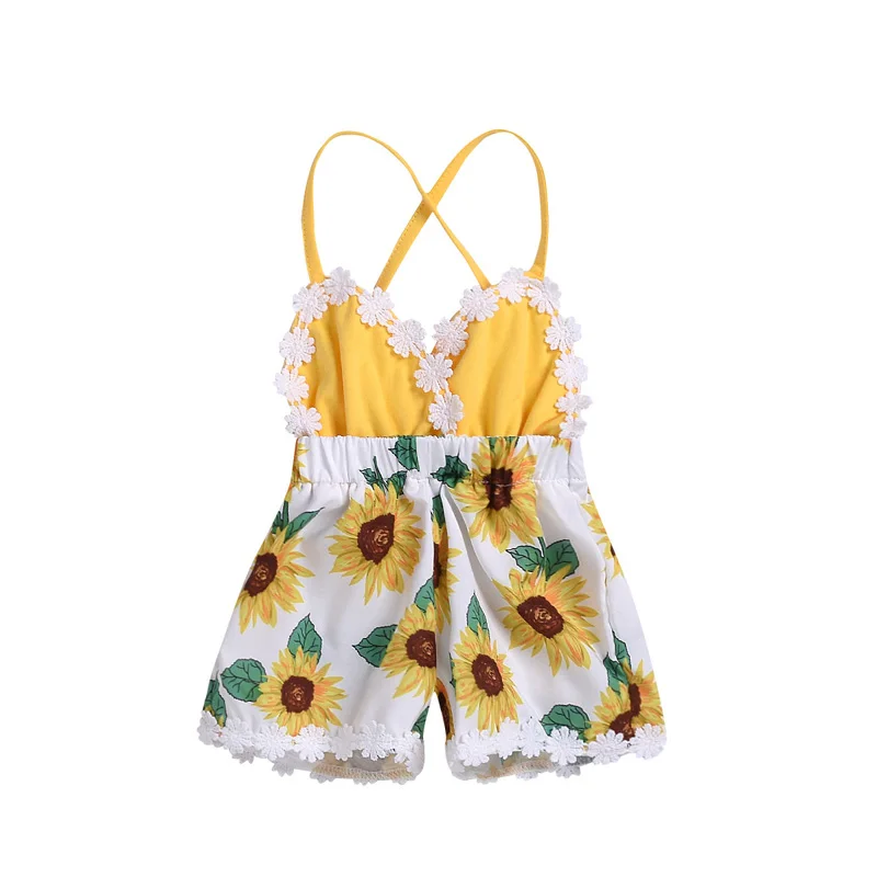 

Cute Infant girls jumpsuit halter sunflower pattern baby girls rompers Clothing