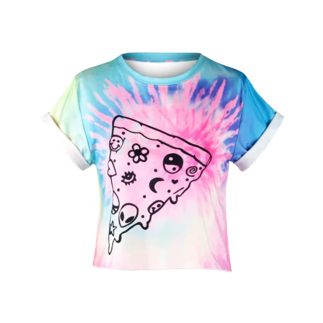 
Summer Fashion Water Printing Crop Top T Shirt Women Tie Dye Custom T-Shirt for Ladies 