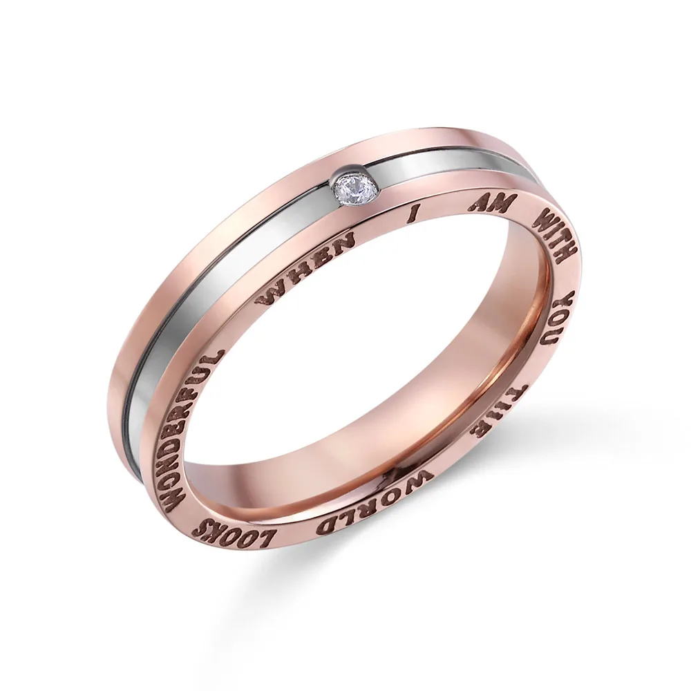 

Anniversary gift stainless steel rose gold plated engagement wedding couple ring acero inoxidable anillo