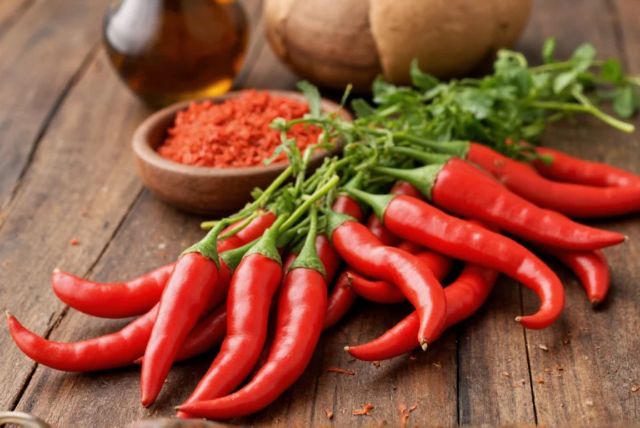 Homemade chili oil substitute ingredients on wooden table