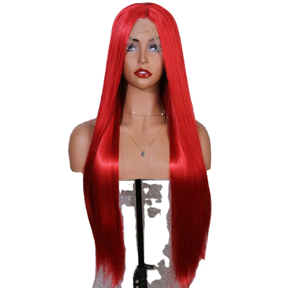 

Synthetic Lace Wig with Red Wig Long Natural straight Wigs Transparent Lace Front Hair Halloween Drag Queen