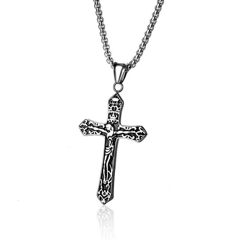 

European and American vintage stainless steel christian jewelry Jesus cross necklace men's pendant wholesale