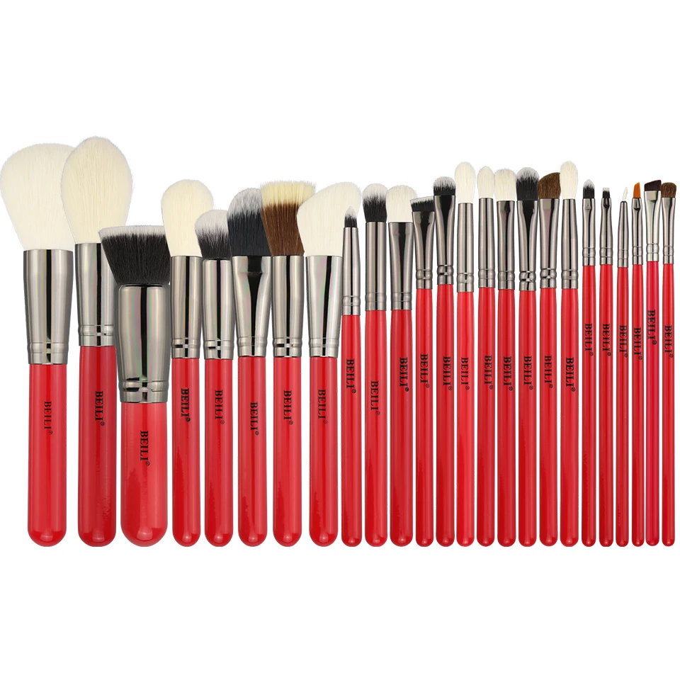 

25pcs Professional Synthetic Goat Pony hair Red makeup brush set, Customized color