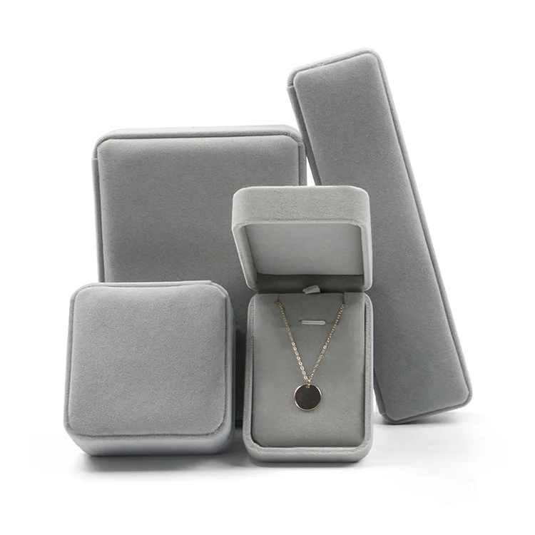 

Custom Wholesale Luxury Velvet Jewelry Box Ring Necklace Packaging, Blue, grey, pink