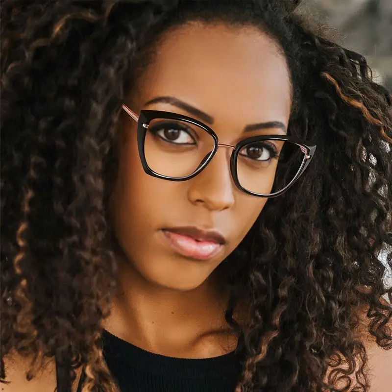 

2021 Newest INS TR90 Cat Eye Frame Metal Spring Leg Female Anti Blue Light Glasses
