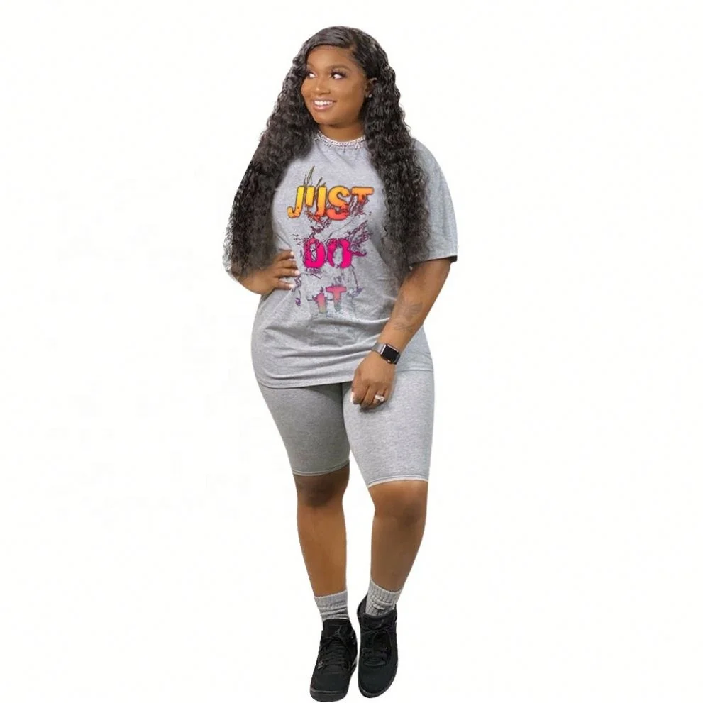 

VOOGUE MN089 Letter Pattern Print Casual Sports Shorts Two-piece Set