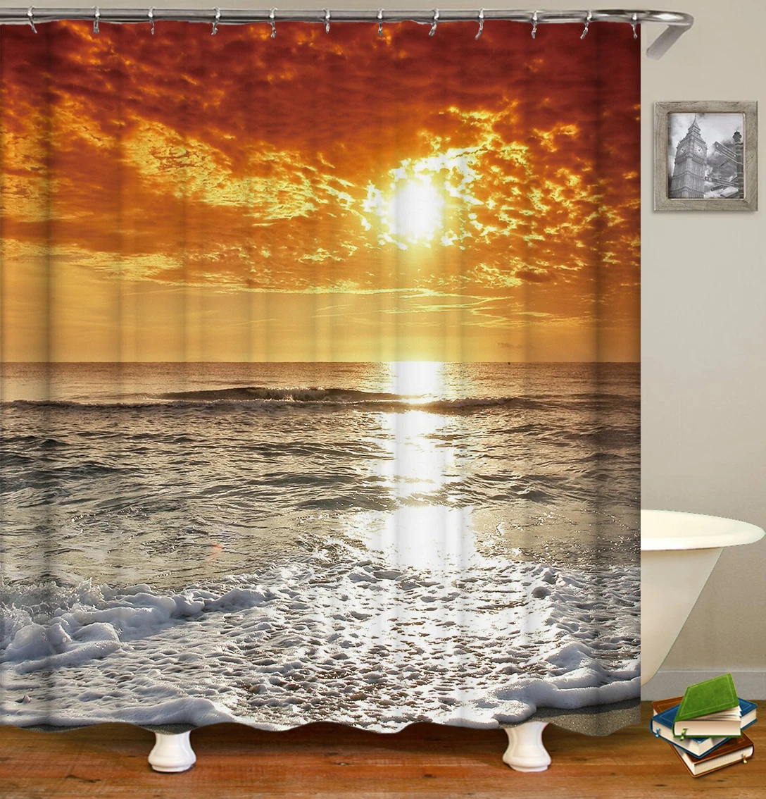 

Seaside Scenery Style Shower Curtain, Waterproof Pattern Printing Bathroom Shower Curtains/