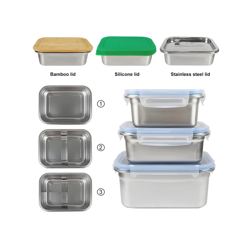 

New Style Lunch Box 304 Stainless Steel compartment Airtight Food Container Leakproof wholesale tiffin Bento Lunch Box, Silver