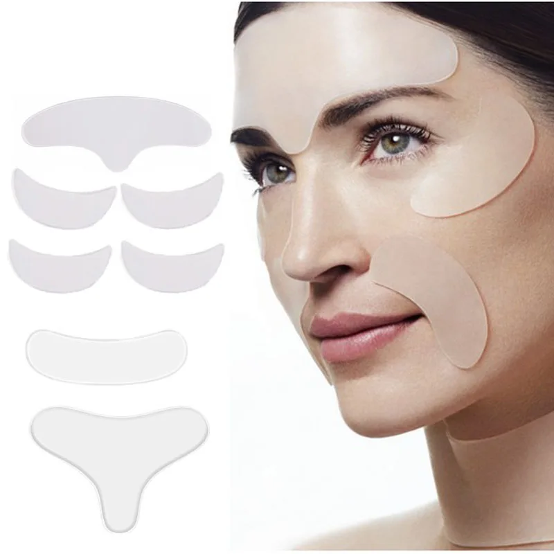 

7pcs Clear T shape Chest Patch Anti Wrinkle Neck Facial Pads Forehead Eyes Smile Anti Aging Pads, Clear or as your idea