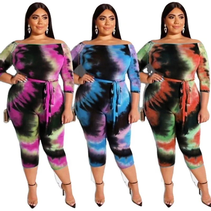 

LW 19418 Hot sales 5xl womens rompers clothing tie dye plus size jumpsuit for fat women, 3 colors available