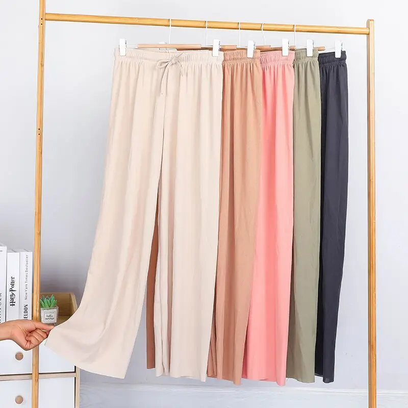 

2022 Spring And Summer Cheap Ice Silk Women's High Waist Wide Leg Pants & Trousers Ladies Palazzo Loose Pants, 7 colors