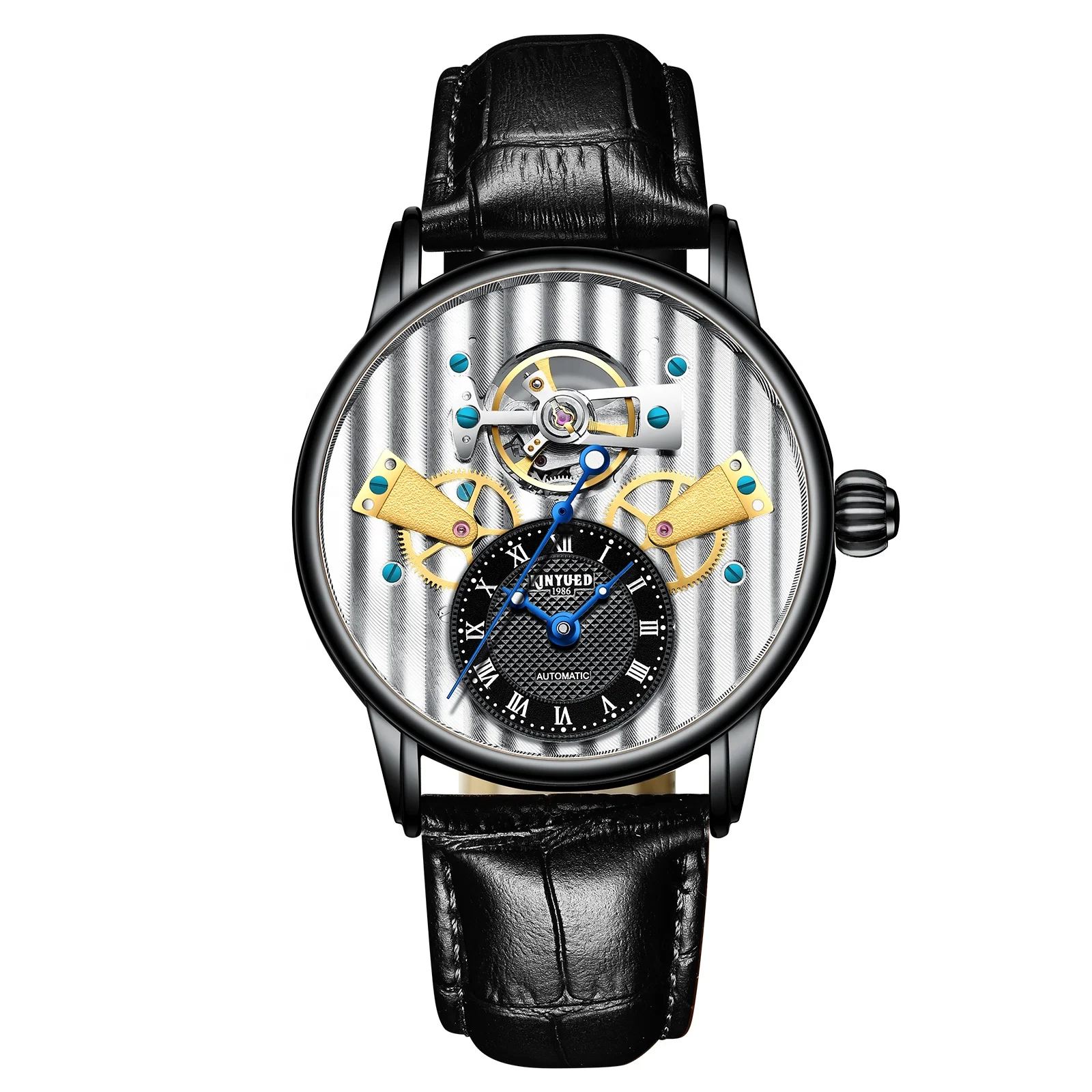 

KINYUED luxury Leather men watches waterproof Tourbillon movement watches men custom logo automatic in stock