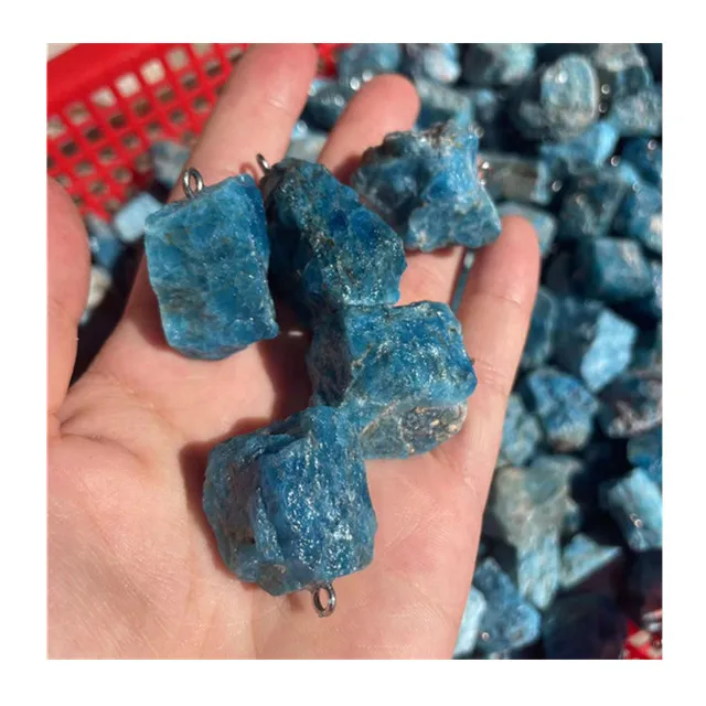 

Natural hand carved rough quartz blue apatite crystal pendant for gemstone jewelry