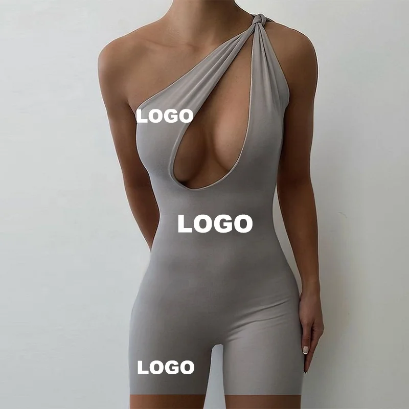 

Body one shoulder lace-up cutout shorts jumpsuit short sets women one piece jumpsuit