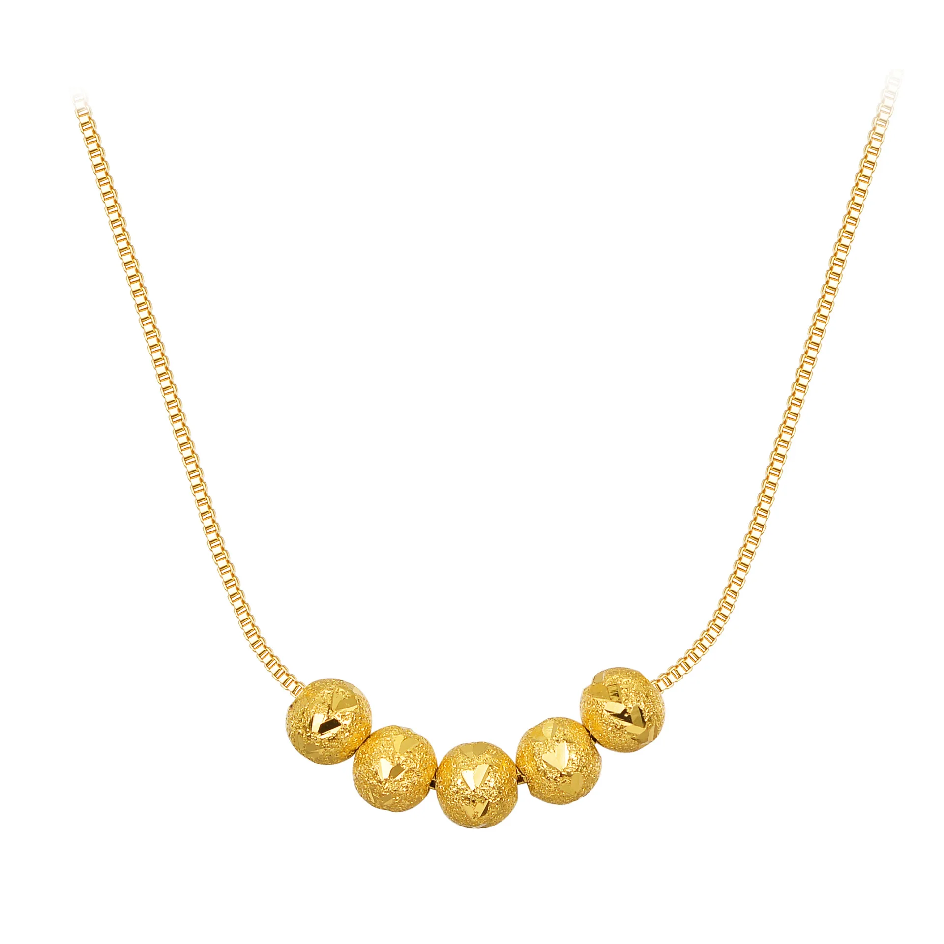 

Gold Bean Beads Car Flower Faced Lucky Ball 18K Gold Plated Chain Clavicle Chain Random Passageway Transit Beads gift Necklace