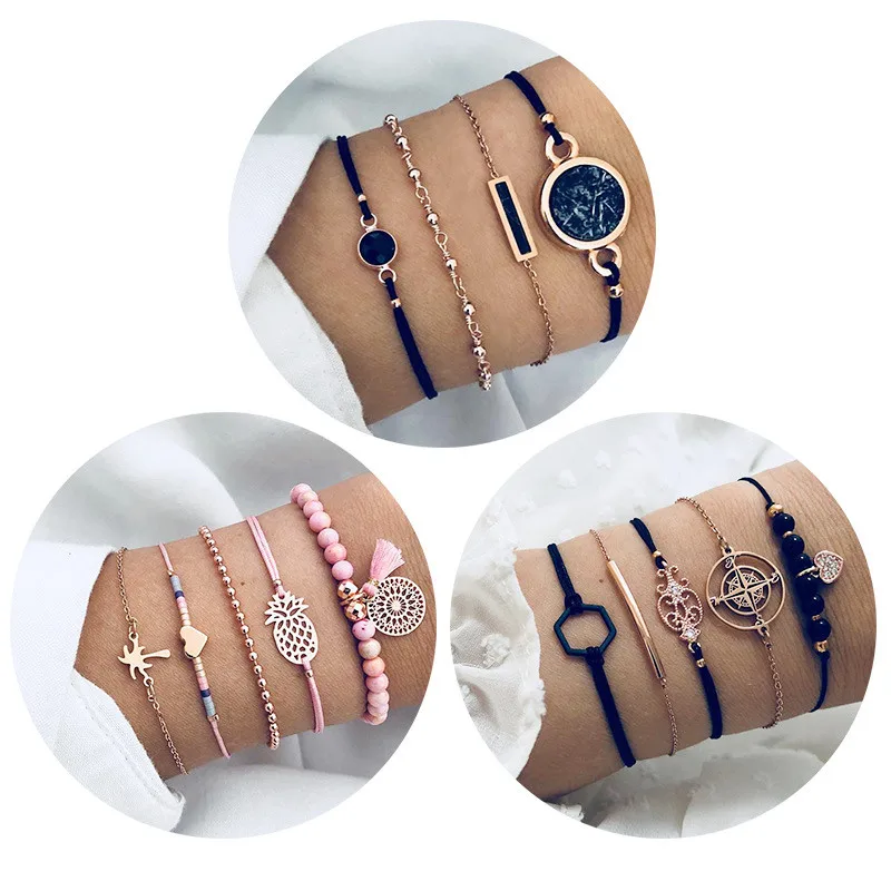 

World map turtle Grey beaded bracelet set with diamond-encrusted turquoise bracelet 5 pieces set