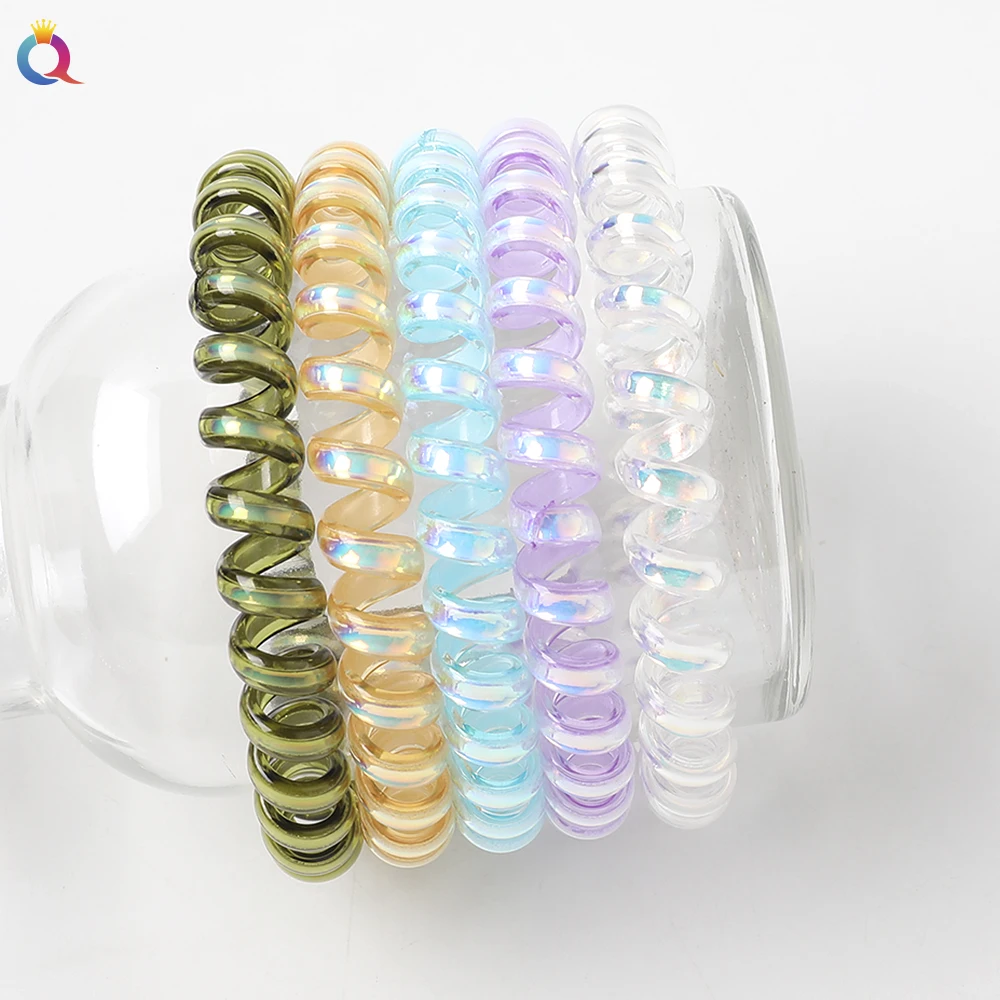 Ab Shiny Spiral Hair Tie Telephone Wire Spring Winter Hair Accessory