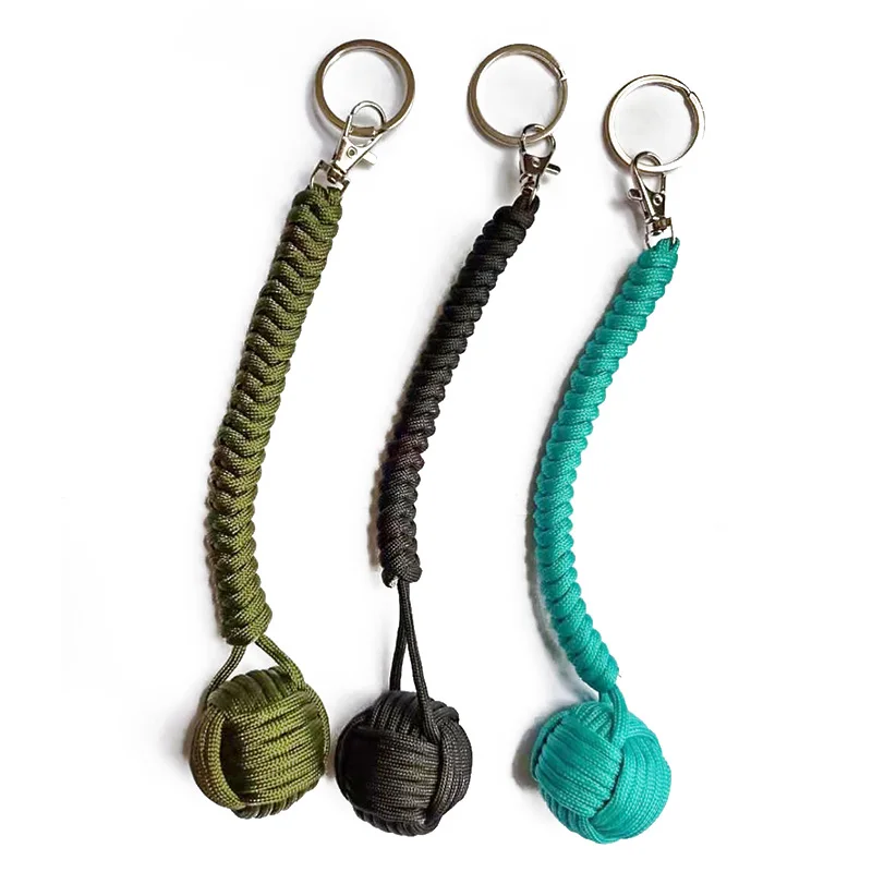 

Handmade 550 paracord EDC Outdoor survival tools Metal Defense Ball Braided Monkey Fist with Keyrings, Customized color