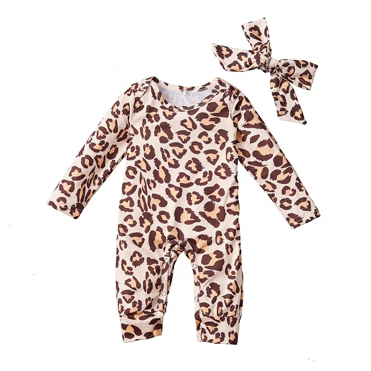 

2021 leopard print long sleeve newborn sets baby clothes Autumn smart casual girls' baby romper
