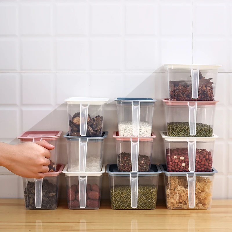 

Square Handle Food Storage Organizer Boxes Refrigerator Fridge Plastic Storage Containers with Lids, Pink,blue,white