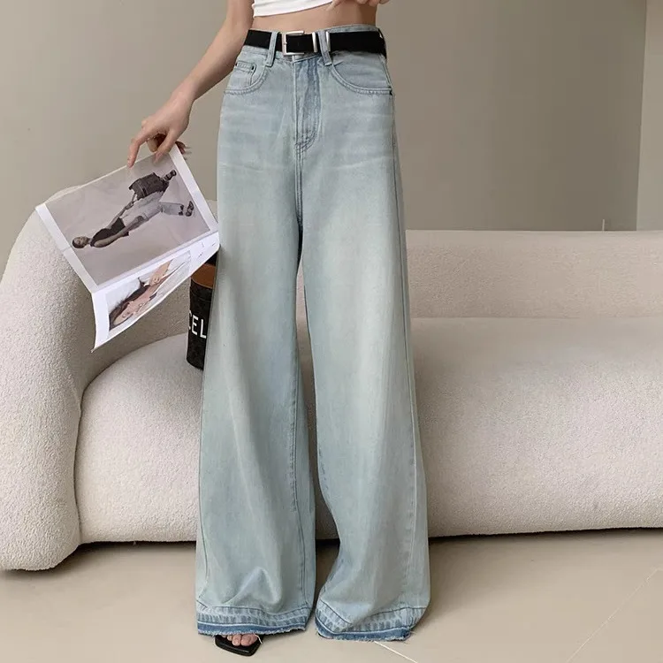 Boutique Wholesale 2026 Autumn New Fashion Retro Washed High Waist Loose Slim Straight Leg Women's Jeans