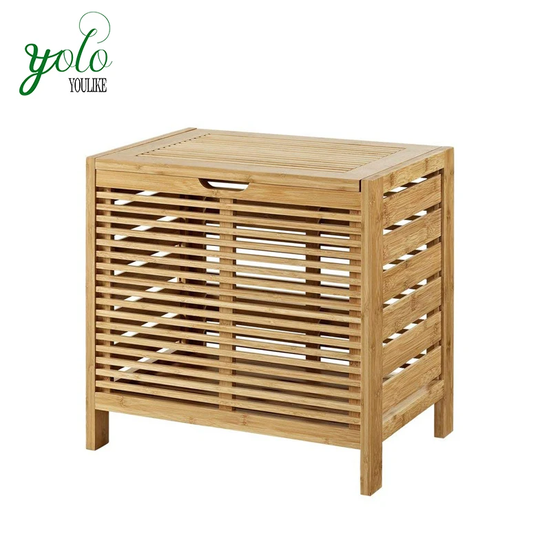 

Bathroom And Kitchen Using Cloth Organizer Natural Bamboo Laundry Hamper with Hinged Lid