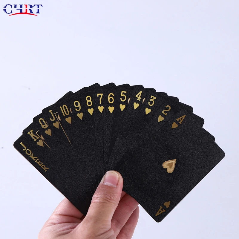 

CHRT Custom Wholesale Magic Waterproof Print Plastic Card Game Black Yellow Gold Foil Table Poker Playing Card, Black, yellow or customized