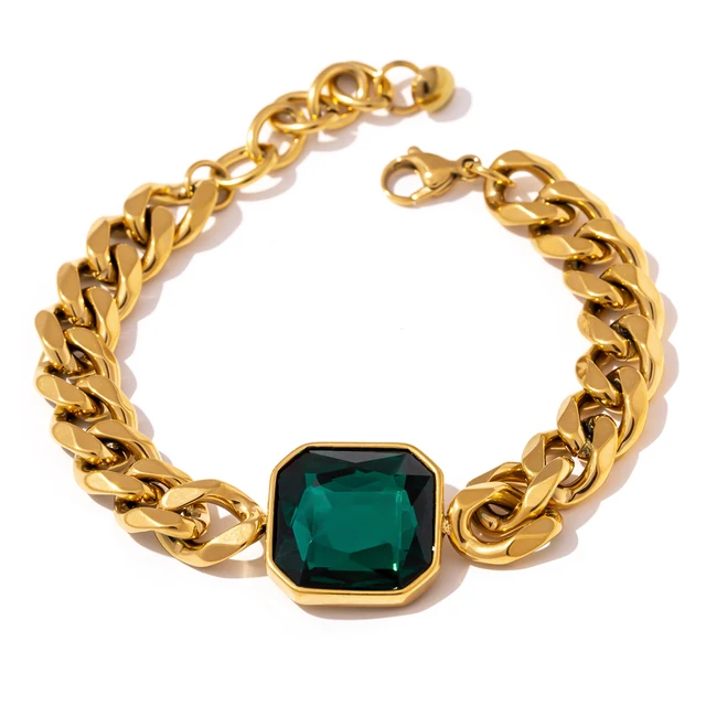 

JINYOU 083 Waterproof 18k Gold Plated Cuban Thick Chain 316 Stainless Steel Crystal Charm Bracelet Bangle Women Fashion Jewelry