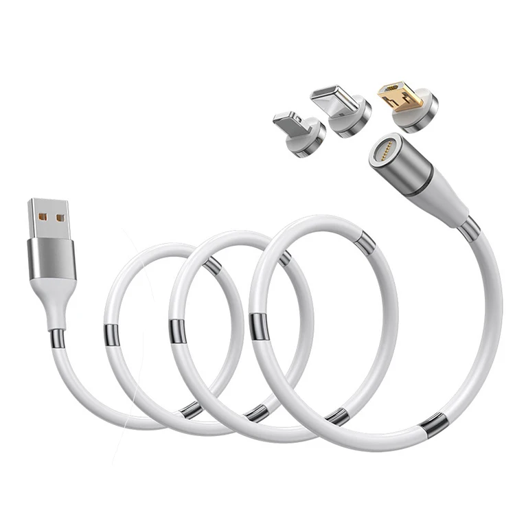 

3 in 1 Magnetic Charging Cable Type C Micro 8Pin USB Cable Self Winding 3A Fast Charging Cable
