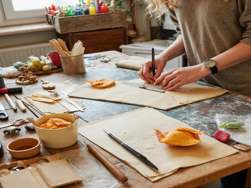 DIY project workspace with upcycled materials and essential tools