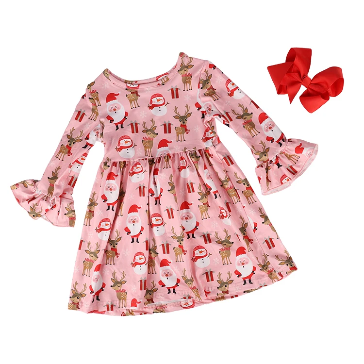 

Christmas Girls Deer Long Sleeve Dress, Pink/red