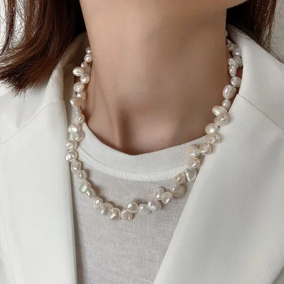 

French Romantic Sterling Silver Pearl Necklaces Silver Irregular Freshwater Pearl Necklace For Mothers Day Gifts