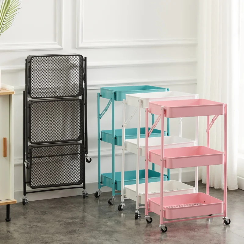 

Movable Multi-purpose Home Storage 3 Tiers Metal Kitchen Vegetable Trolley Rolling Cart, Customized color