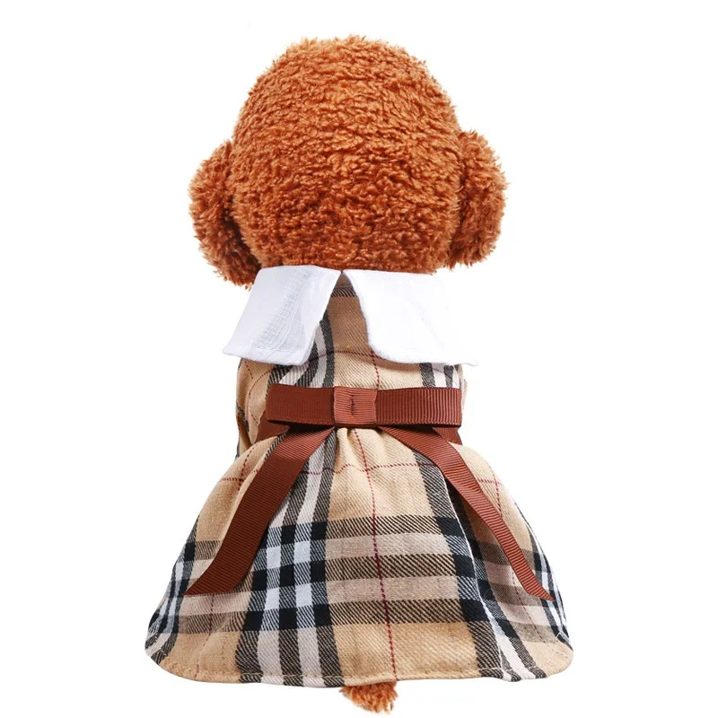 

Wholesale spring and summer bowknot plaid pet dress pet clothes cat dress