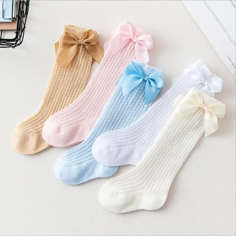 

Wholesale Summer Newborn Baby Girls' socks mesh breathable Hollow knee high baby socks With Bow, Various colors option