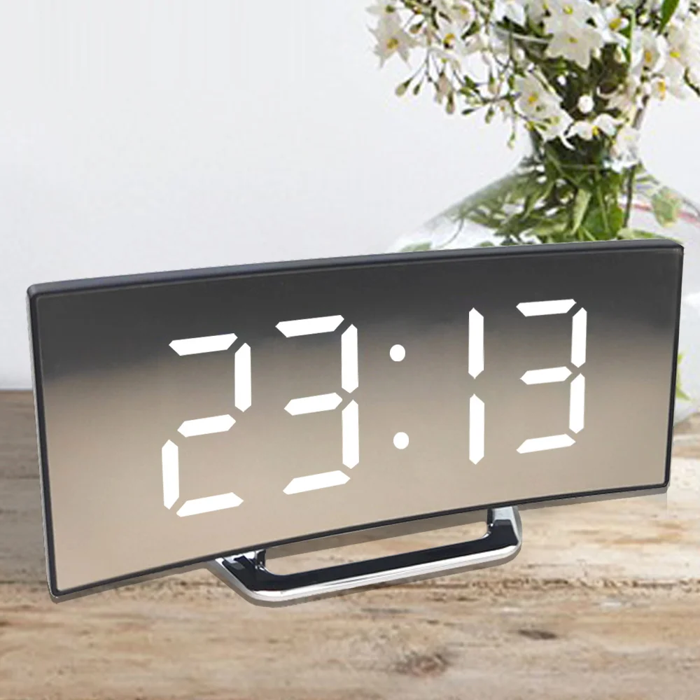 

Digital Desk Table Clock Curved LED Screen Alarm Clocks for Kids Bedroom Temperature Snooze Function Home Decor