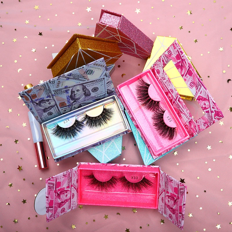

fluffy 25mm 3d real mink eyelash custom dramatic 5d mink eyelashes book private label eyelash case packaging, Black