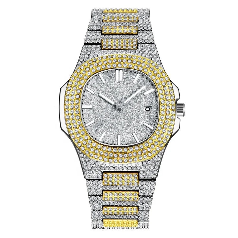 

Luxury Brand Bling Hip Hop Square Two Tone Iced Out Watch Silver Gold Diamond Watches Men Wrist Montre En Diamant