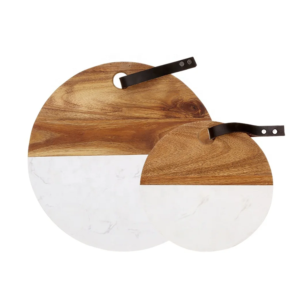 

Marble Wood Round Cutting Board Platter for Kitchen Housewarming Gift Marble Cheese Board with Acacia wood, White