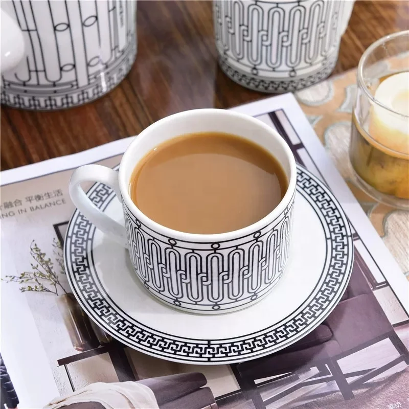 

Western Luxury Ceramic Cup and Saucer Set Travel Mug Modern Design Afternoon Tea Turkish Coffee Cup Set, As the photos